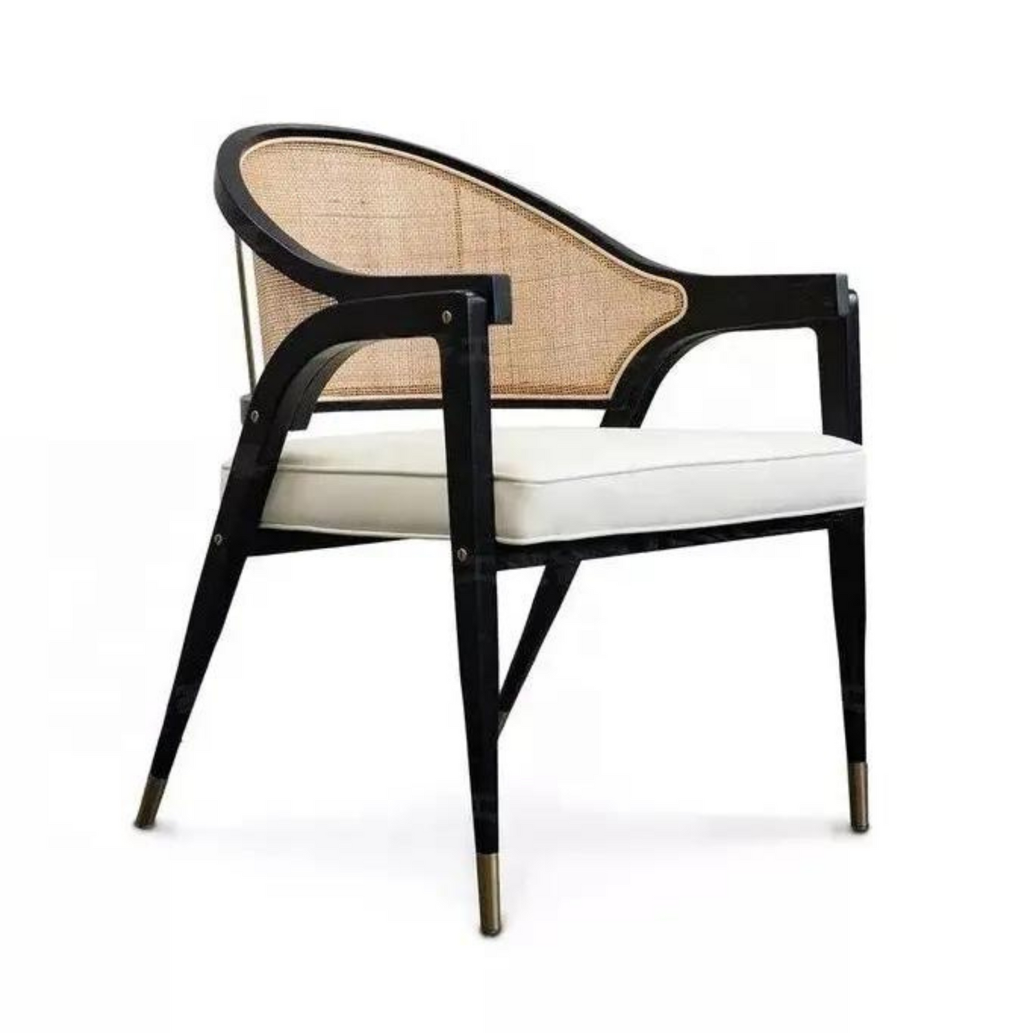 Cavoli Nordic Rattan & Wood Dining Chair | Brown & White Linen - Ready to Ship