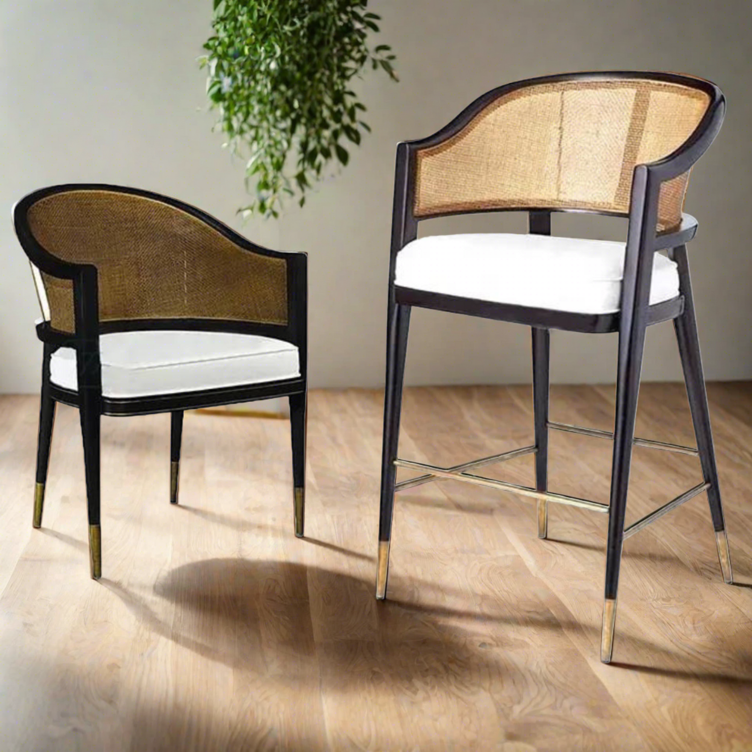 Levanto Kitchen Bar Stool Chairs - Wooden & Rattan - Ready to Ship