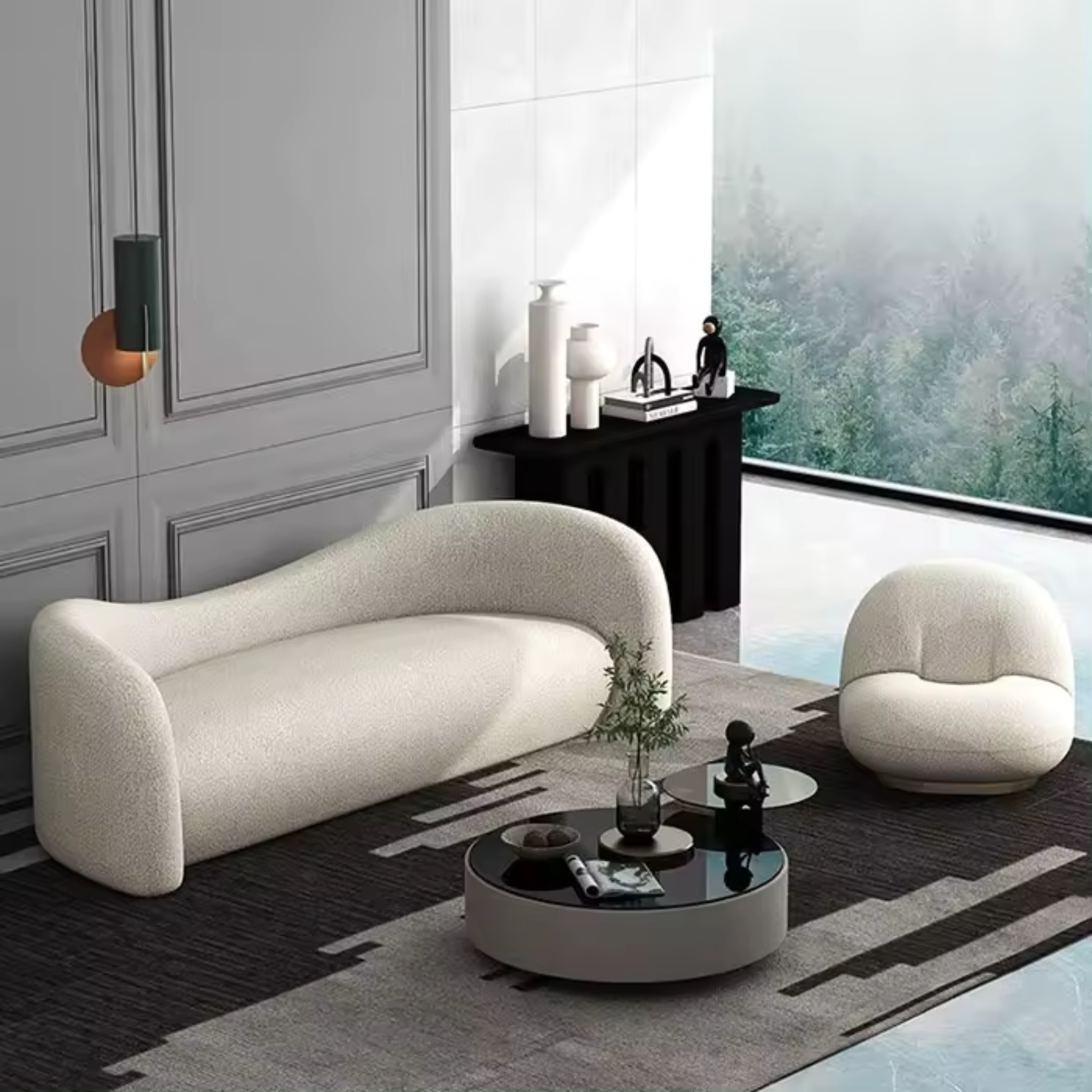 Velvienne Linen Curved Sofa - Grey