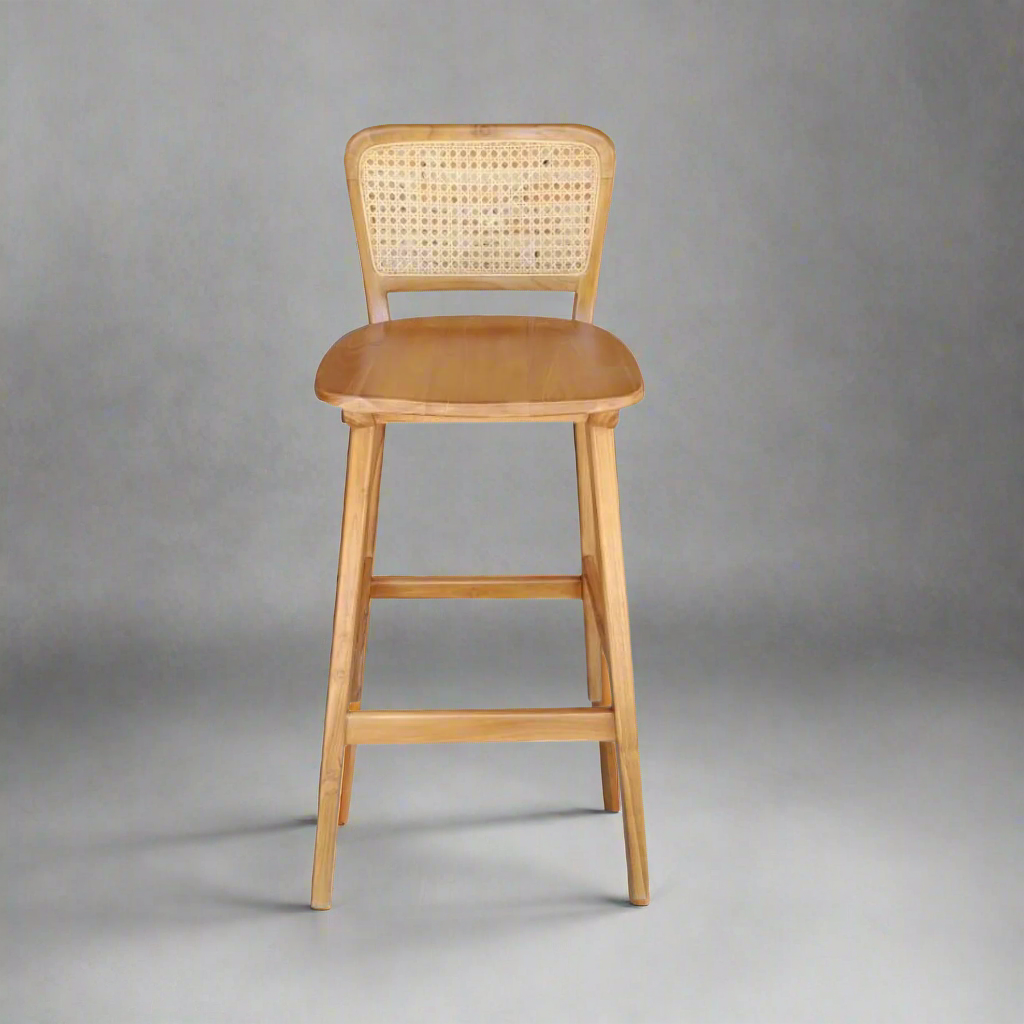 Ayana Rattan &amp; Wood Dining Bar Stool  - Natural Brown Colour -  Ready to Ship