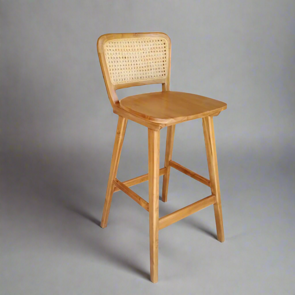 Ayana Rattan &amp; Wood Dining Bar Stool  - Natural Brown Colour -  Ready to Ship