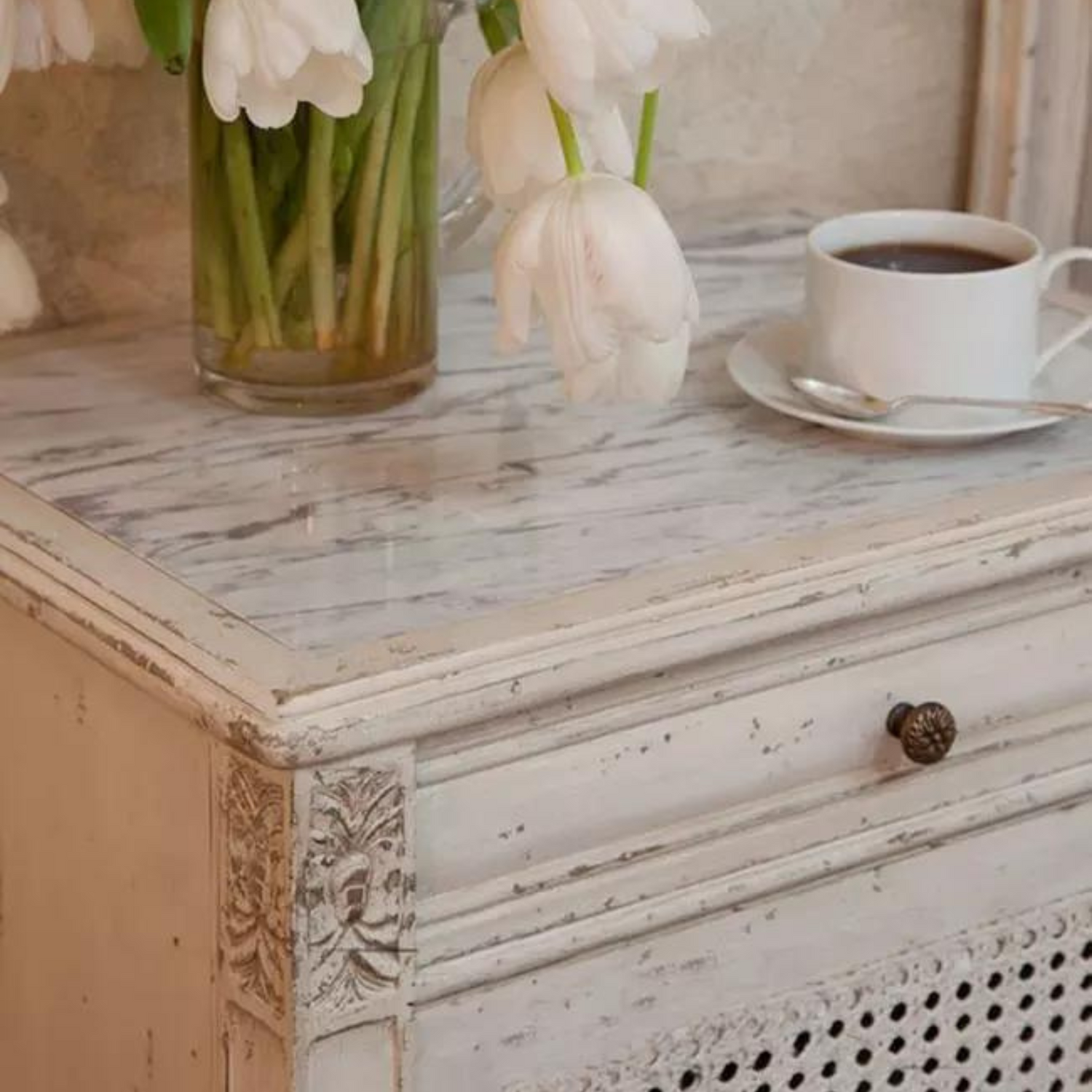English Heritage Rattan &amp; Wood Bedside Table