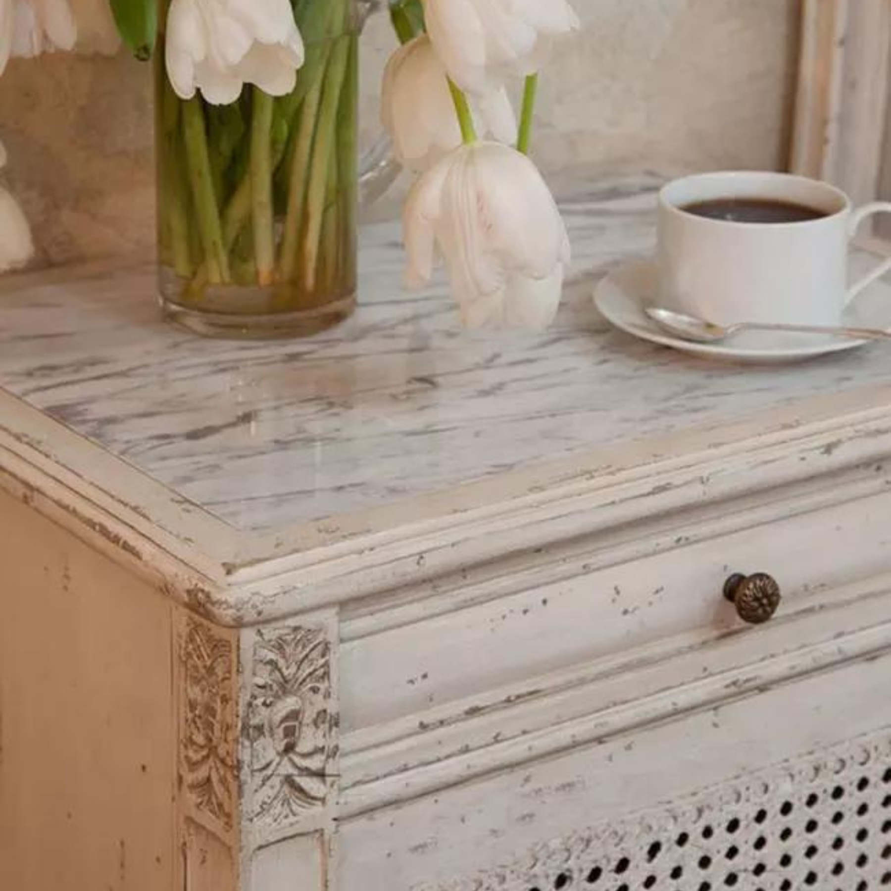 English Heritage Rattan &amp; Wood Bedside Table