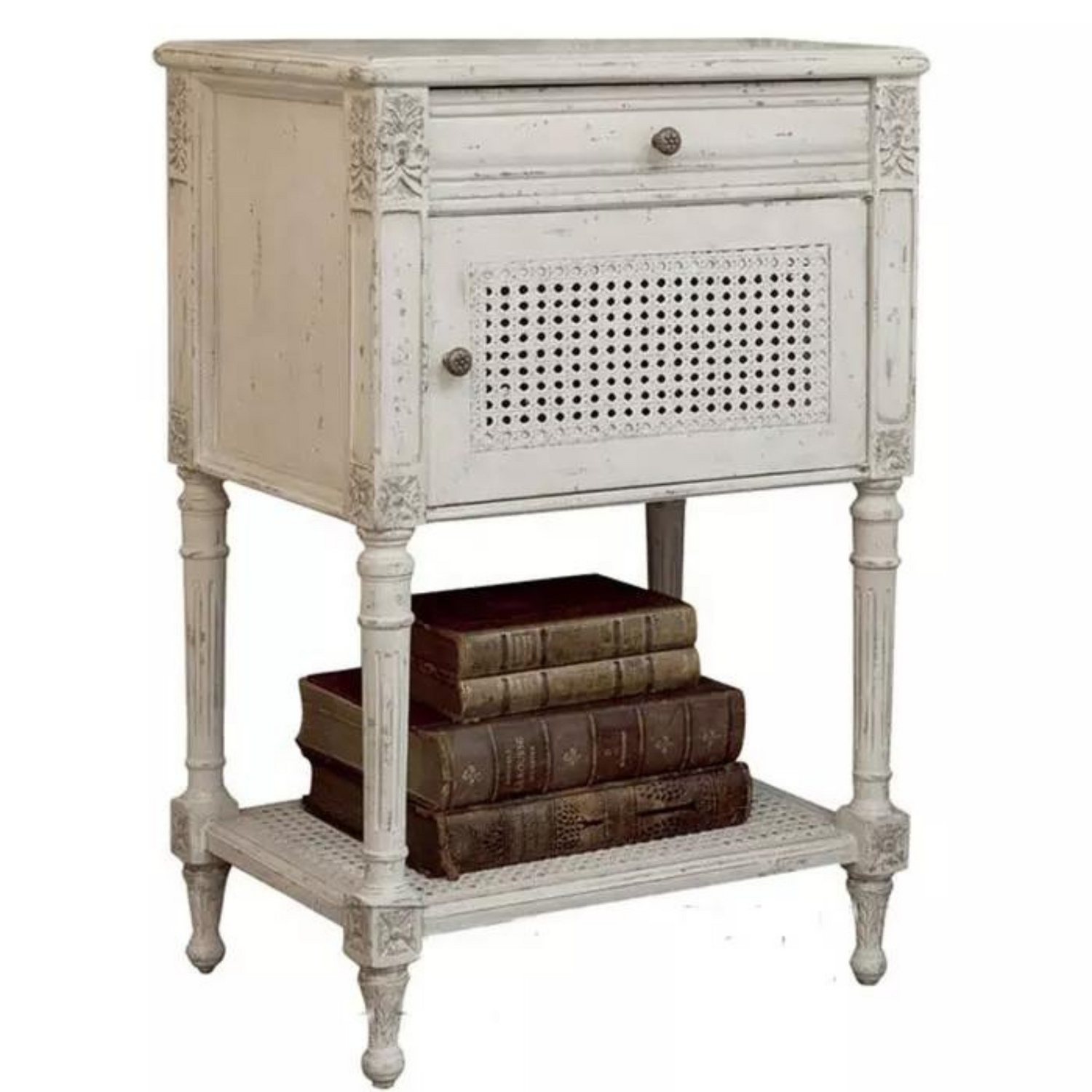 English Heritage Rattan &amp; Wood Bedside Table