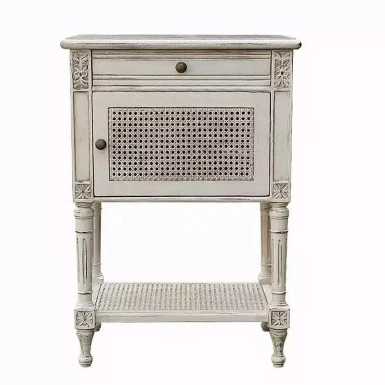 English Heritage Rattan &amp; Wood Bedside Table