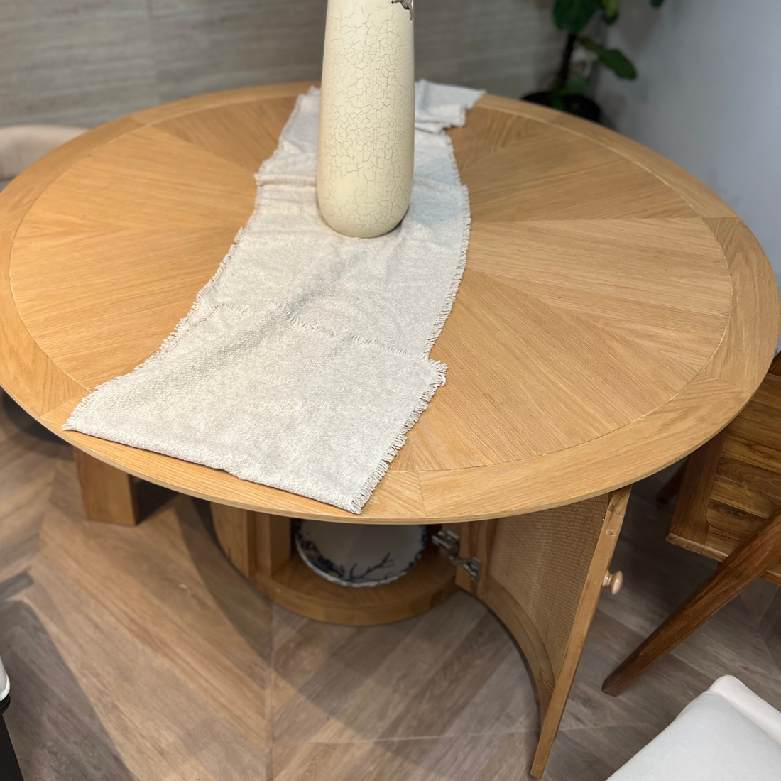 Évora Wood &amp; Rattan Round Dining Table with Storage - Ready to Ship