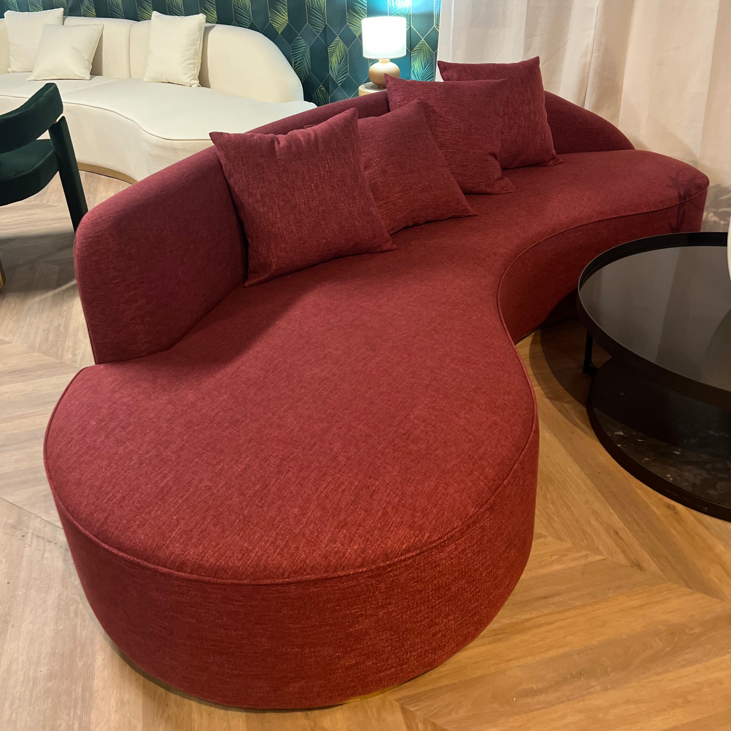 Isola Boucle &amp; Linen Curved Sofa - Ready to Ship