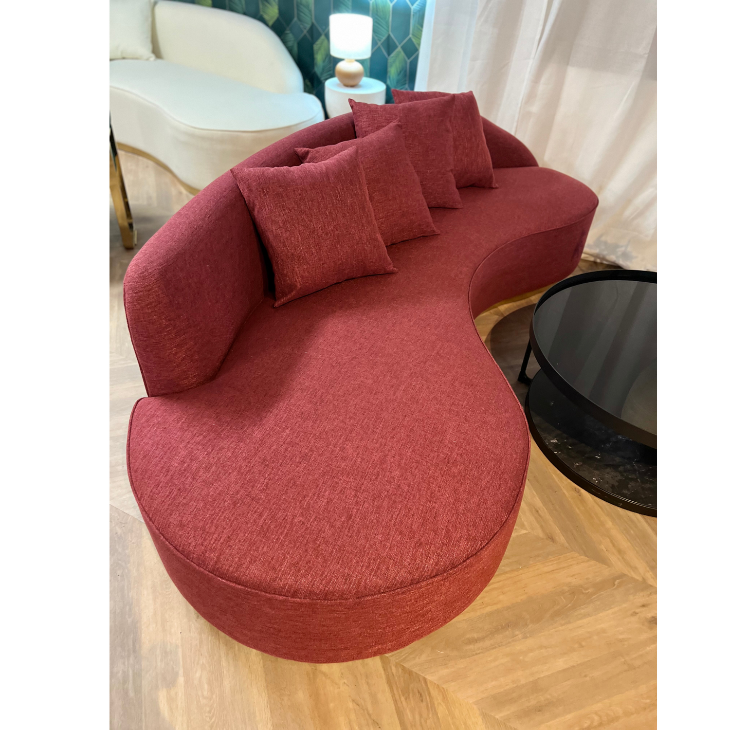Isola Boucle &amp; Linen Curved Sofa - Ready to Ship