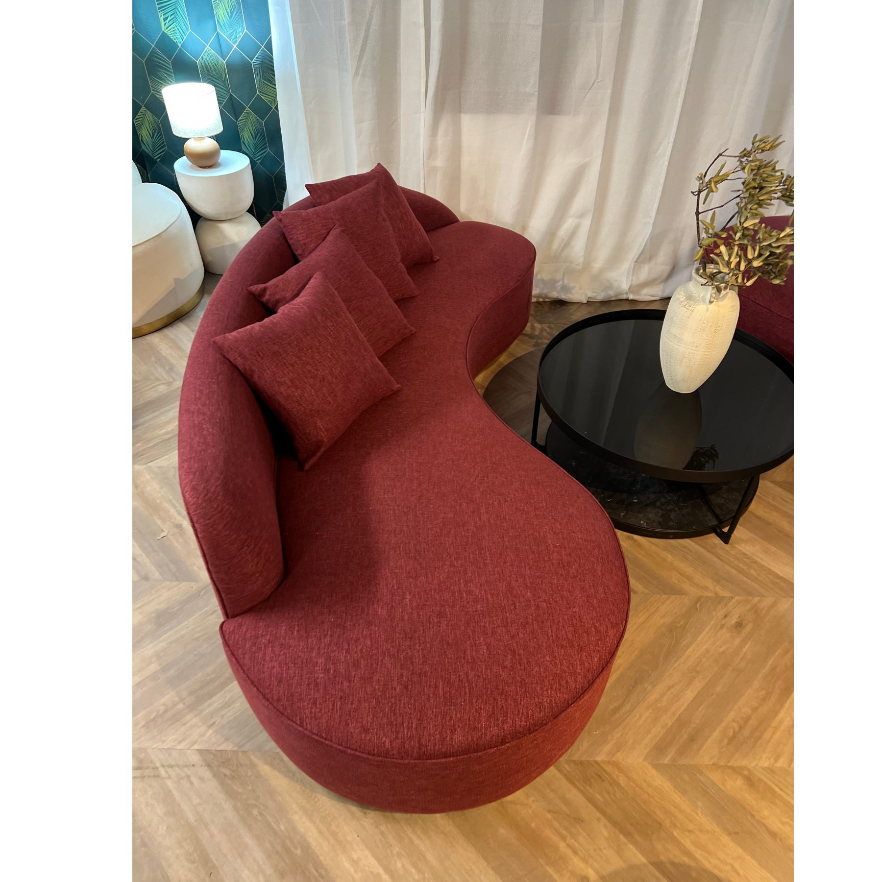 Isola Boucle &amp; Linen Curved Sofa - Ready to Ship