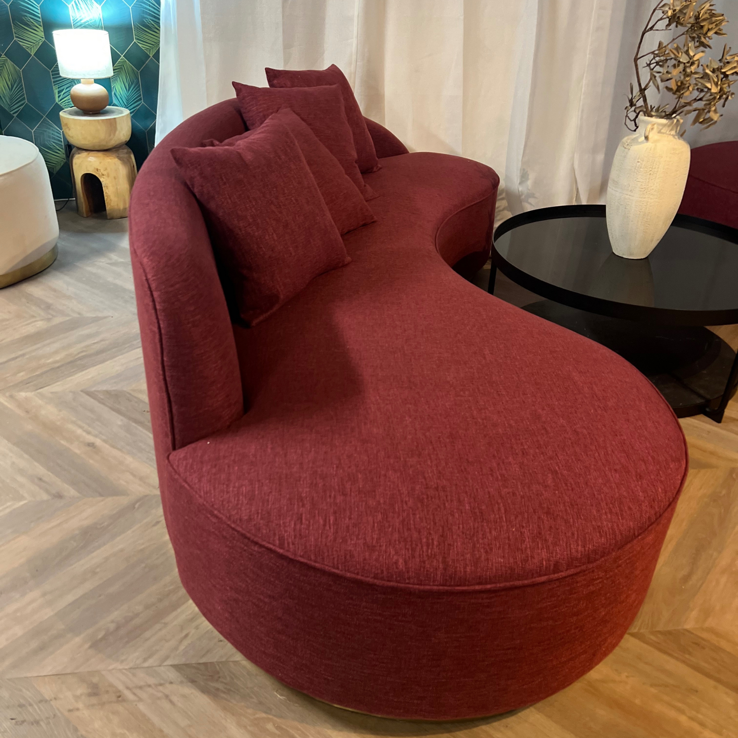 Isola Boucle &amp; Linen Curved Sofa - Ready to Ship