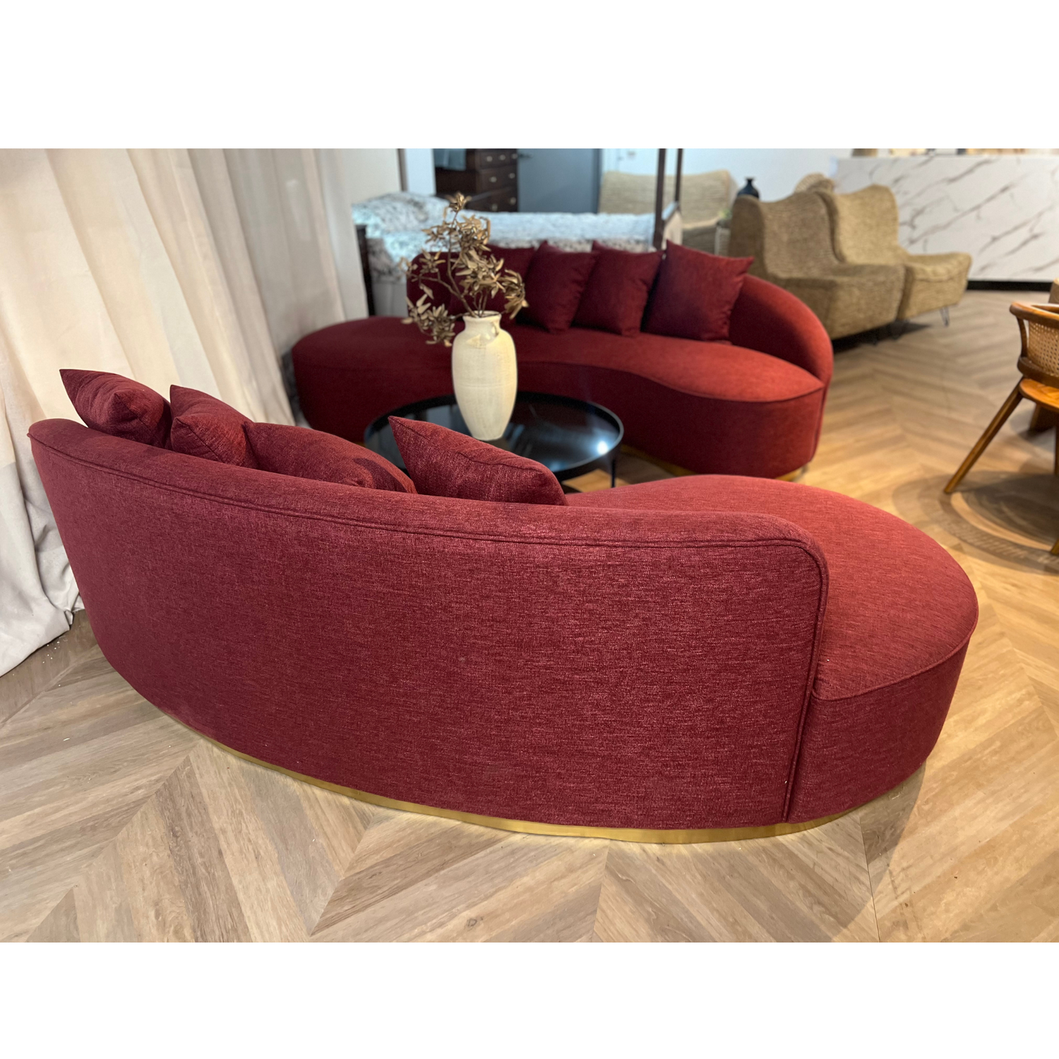 Isola Boucle &amp; Linen Curved Sofa - Ready to Ship