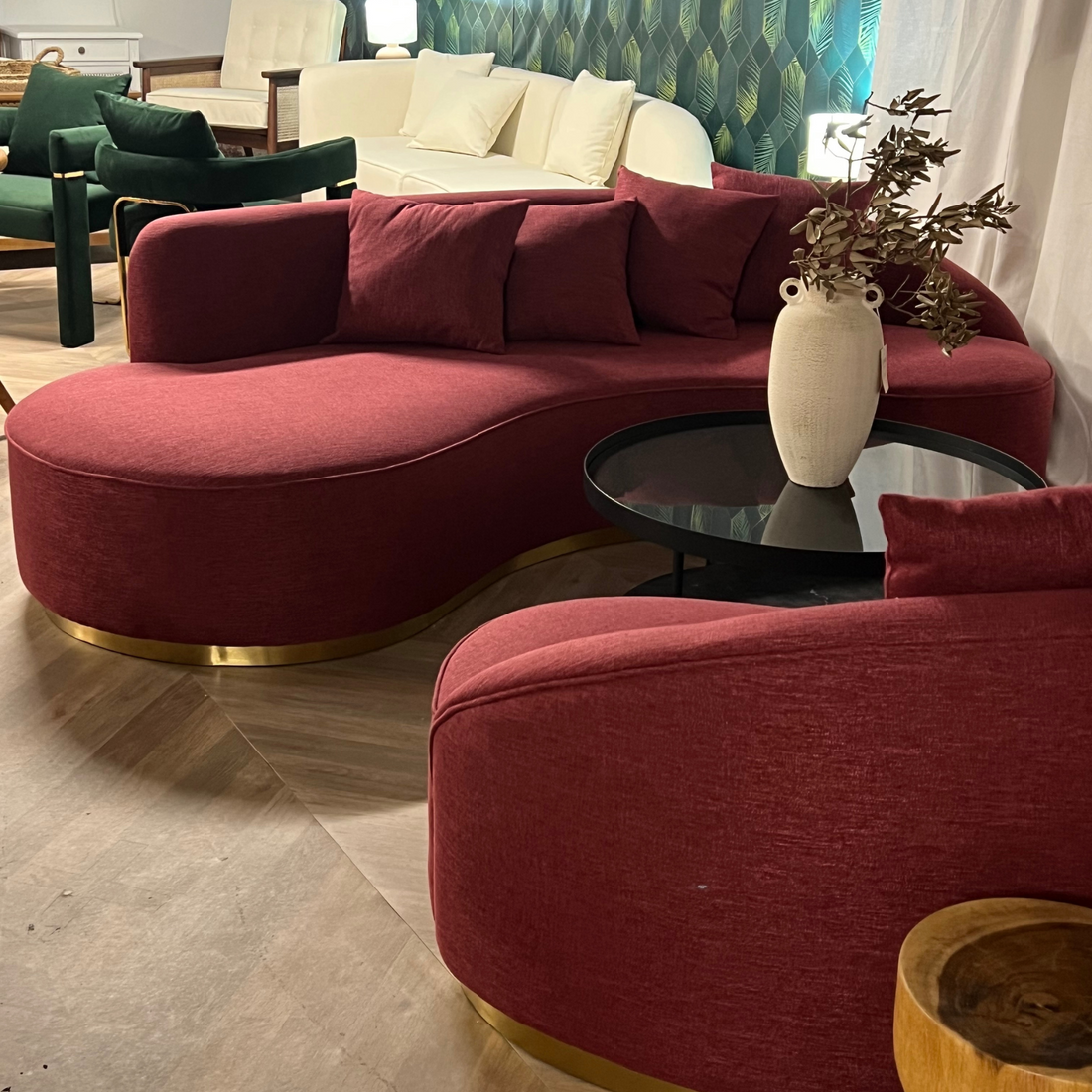 Isola Boucle &amp; Linen Curved Sofa - Ready to Ship