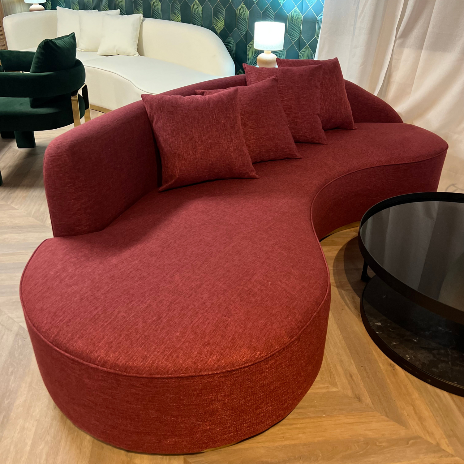 Isola Boucle &amp; Linen Curved Sofa - Ready to Ship