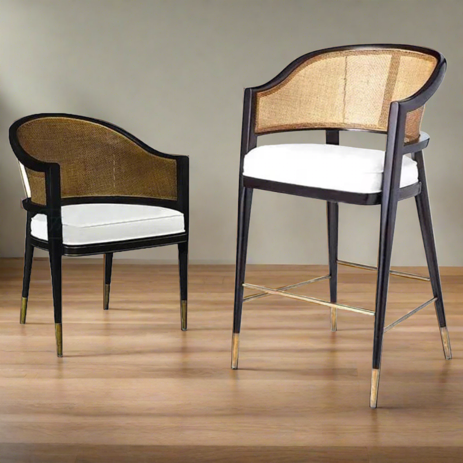 Levanto Kitchen Bar Stool Chairs - Wooden &amp; Rattan - Ready to Ship