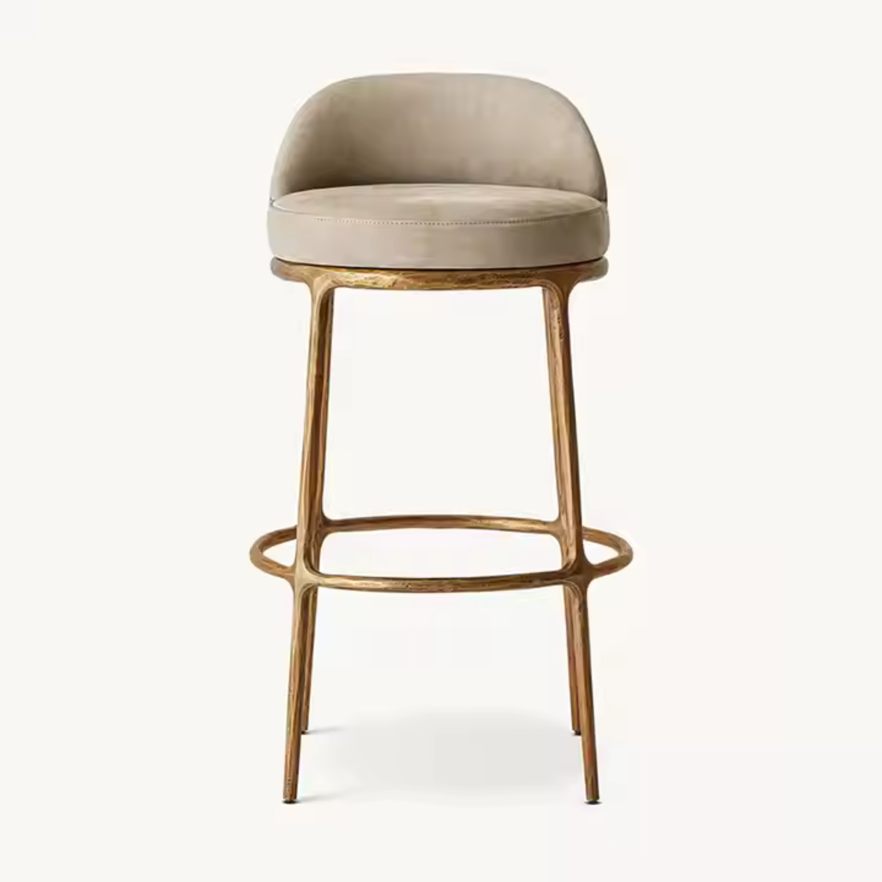 Milano Bar Stool with Golden Forged Iron Frame and Upholstered Seat