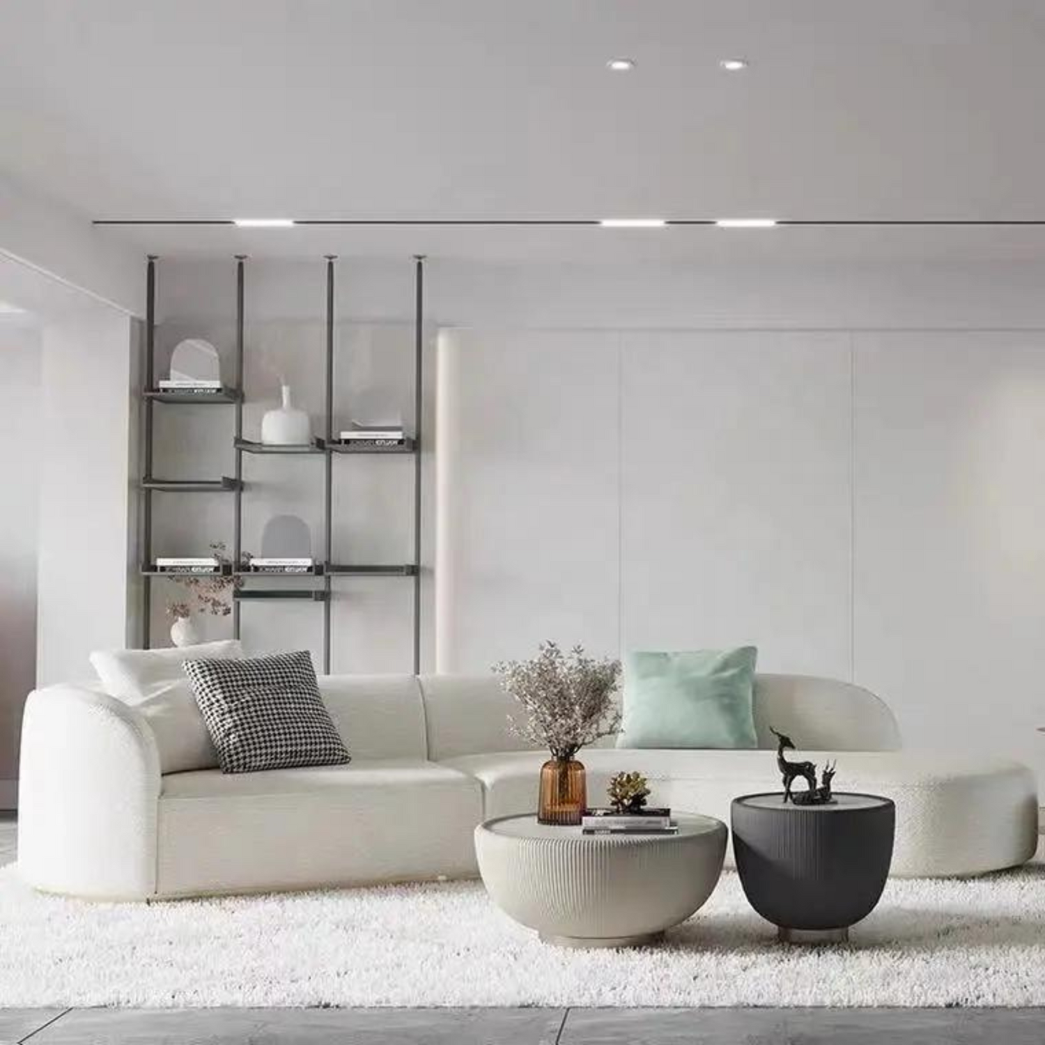 Plugia Boucle &amp; Linen Curved Sofa