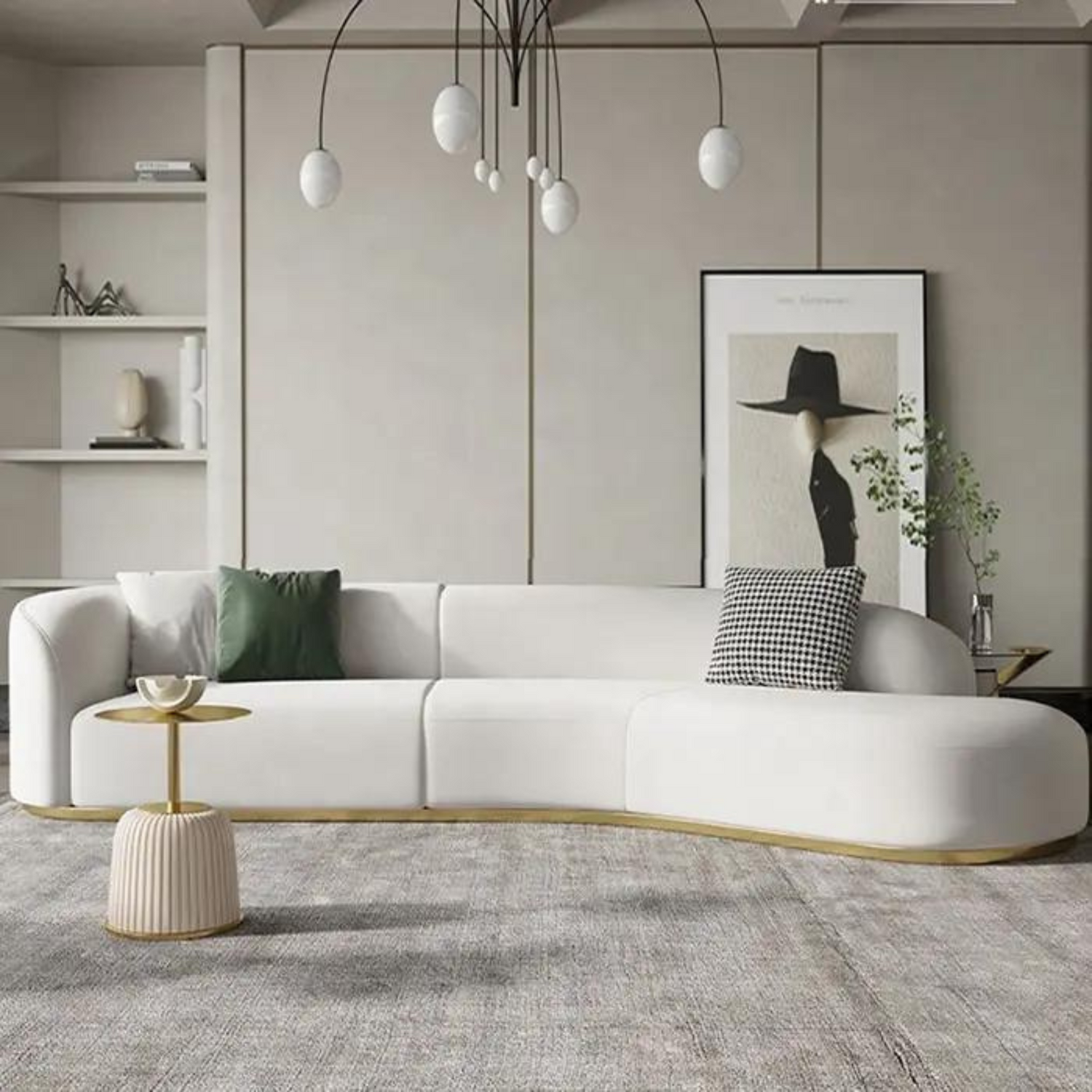 Plugia Boucle &amp; Linen Curved Sofa