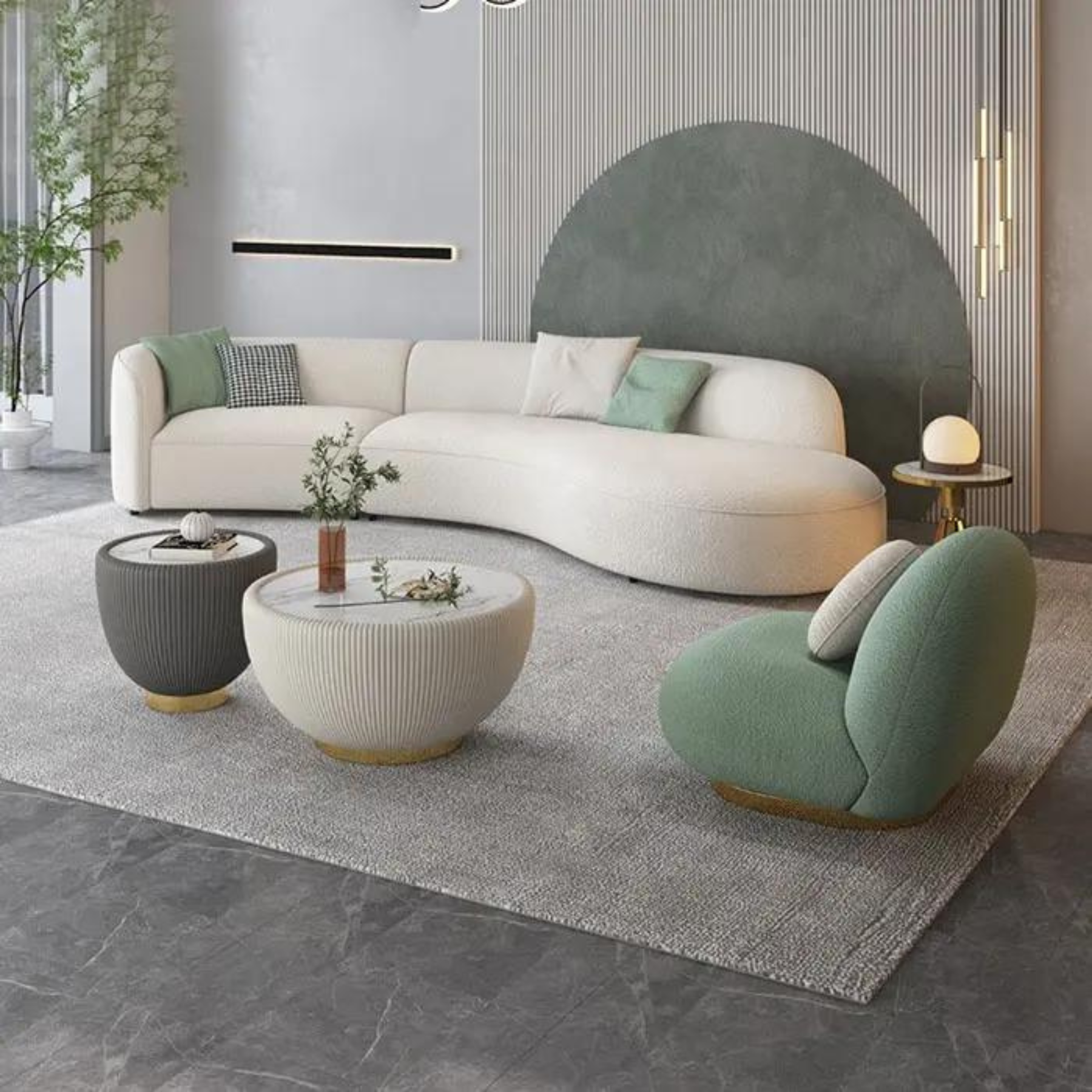 Plugia Boucle &amp; Linen Curved Sofa