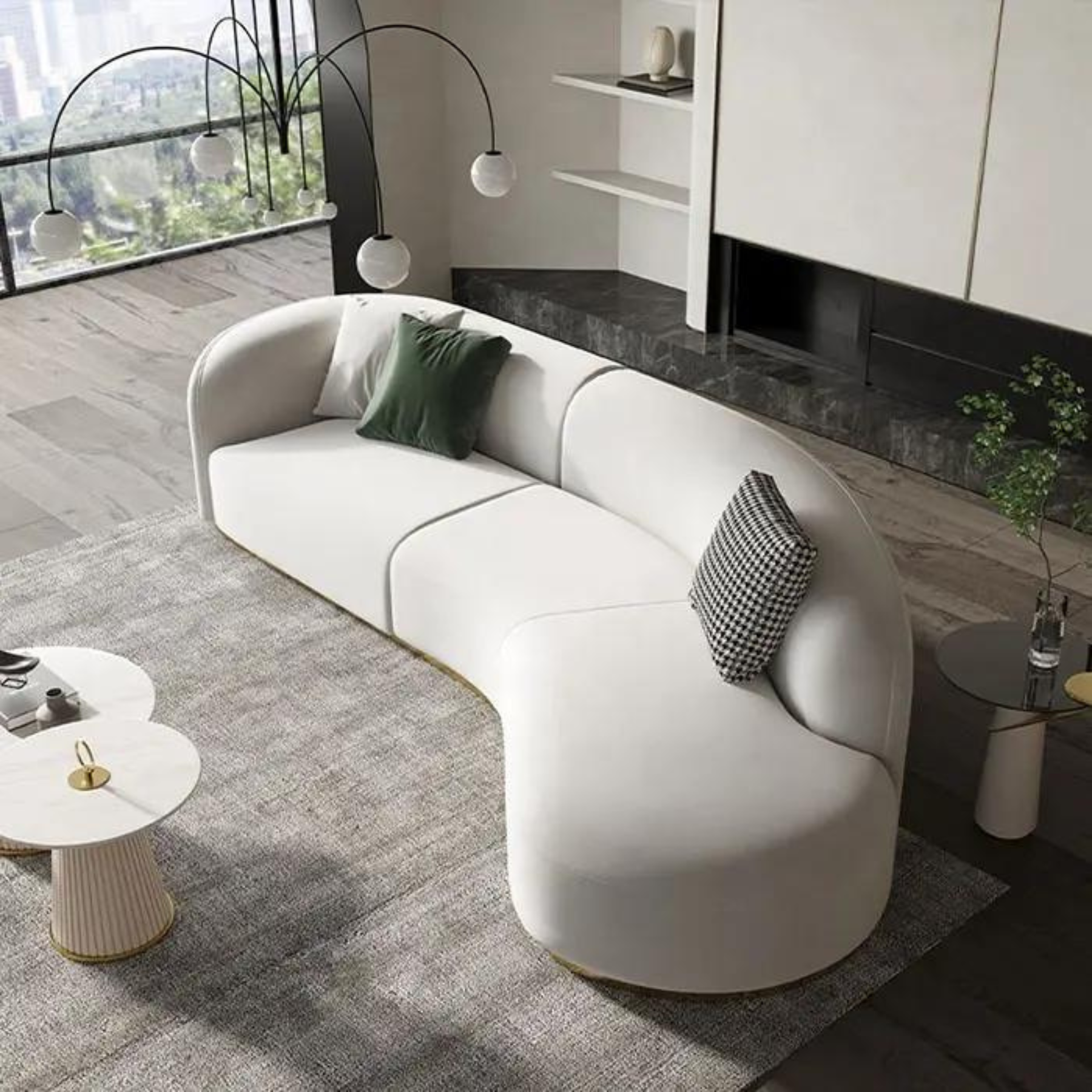 Plugia Boucle &amp; Linen Curved Sofa