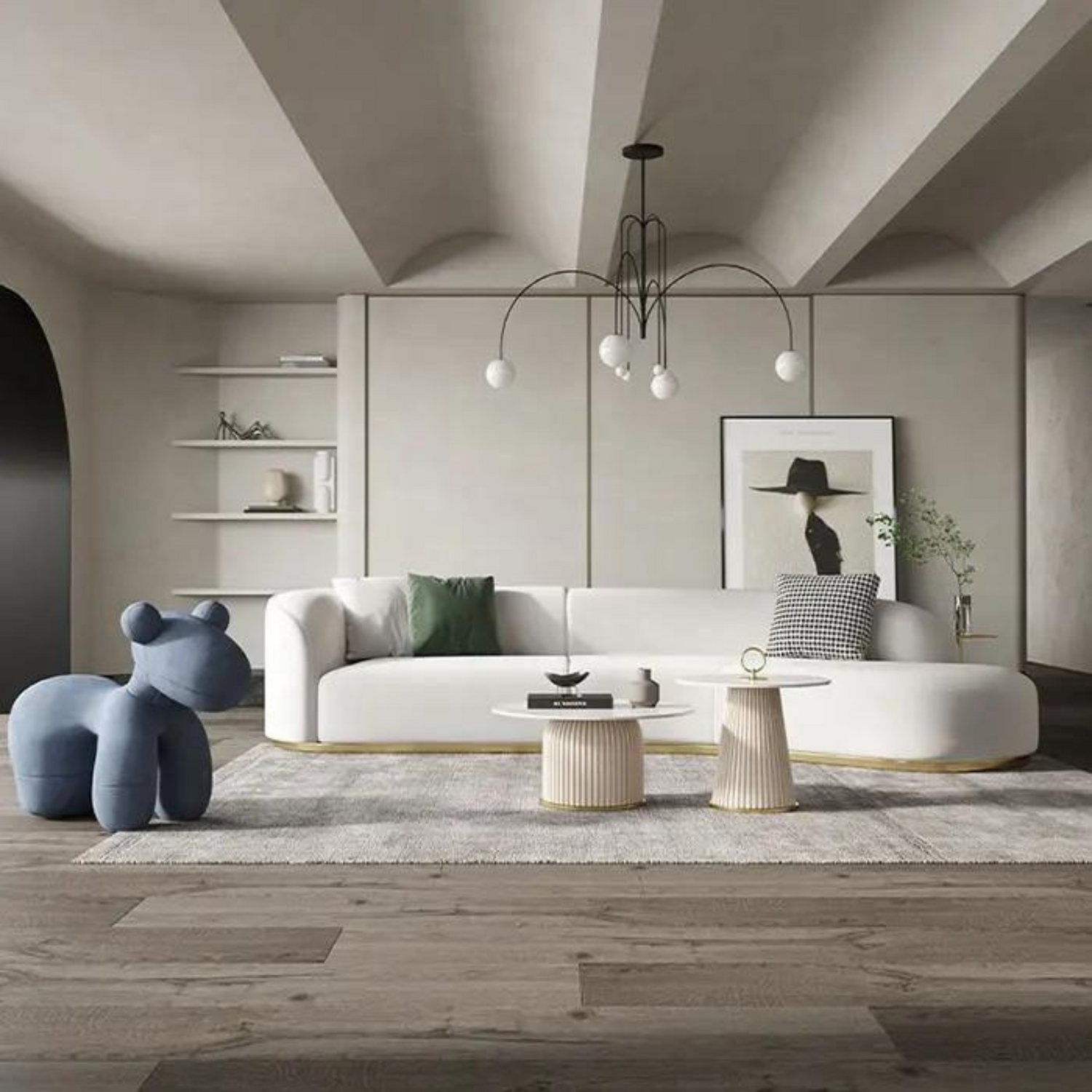Plugia Boucle &amp; Linen Curved Sofa