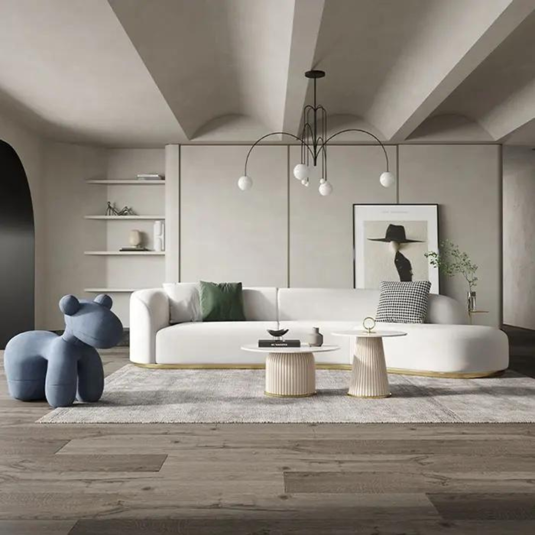 Plugia Boucle &amp; Linen Curved Sofa