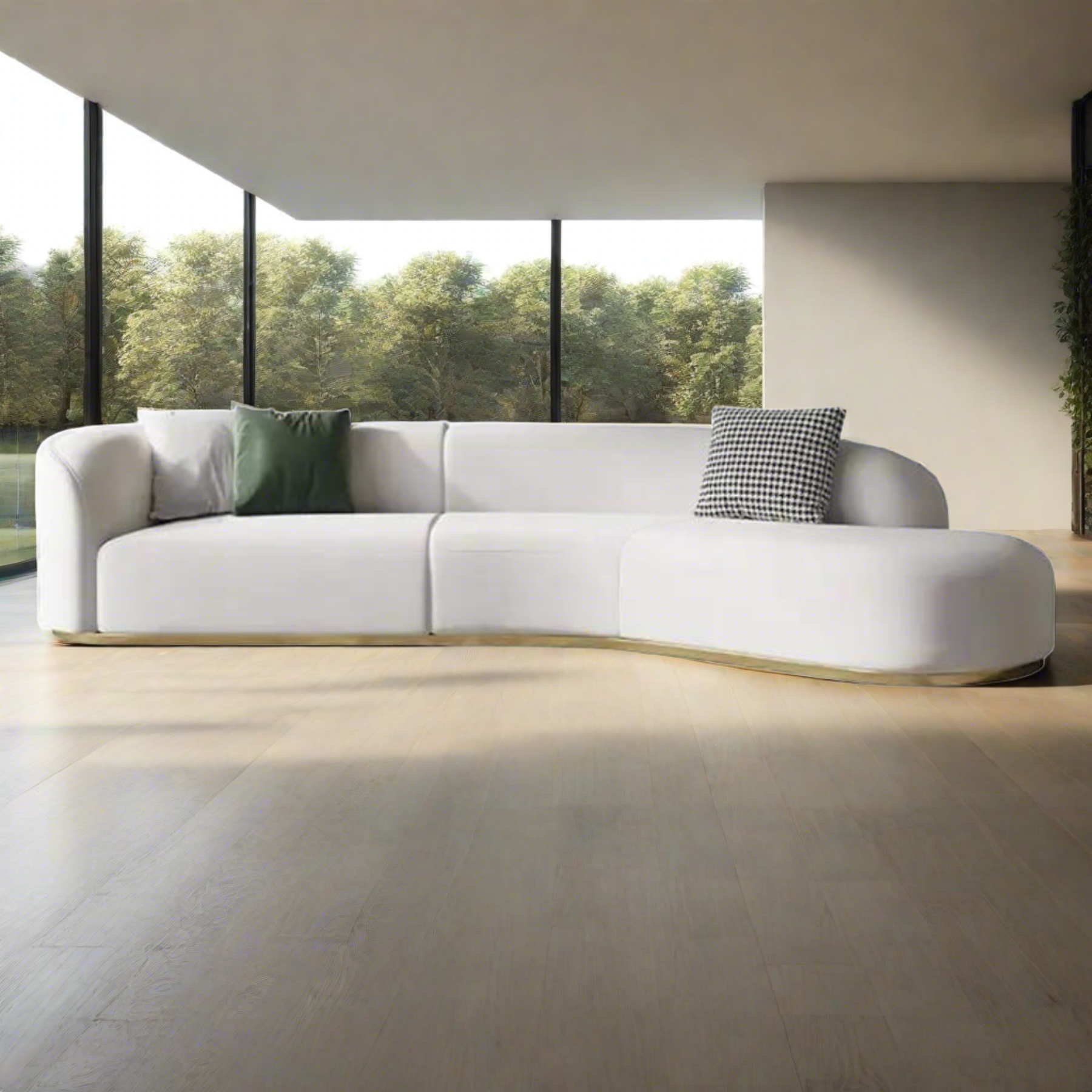 Plugia Boucle &amp; Linen Curved Sofa - Ready to Ship