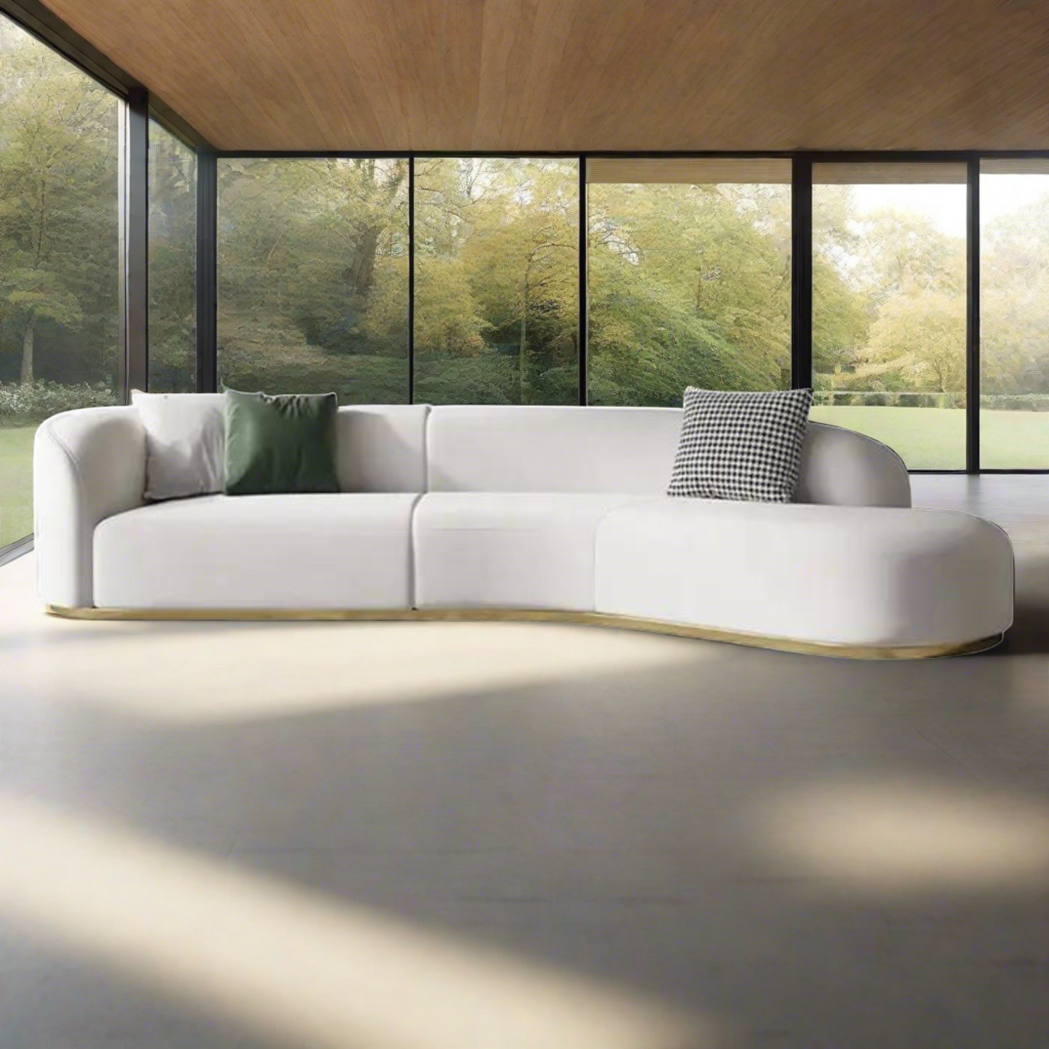 Plugia Boucle &amp; Linen Curved Sofa - Ready to Ship