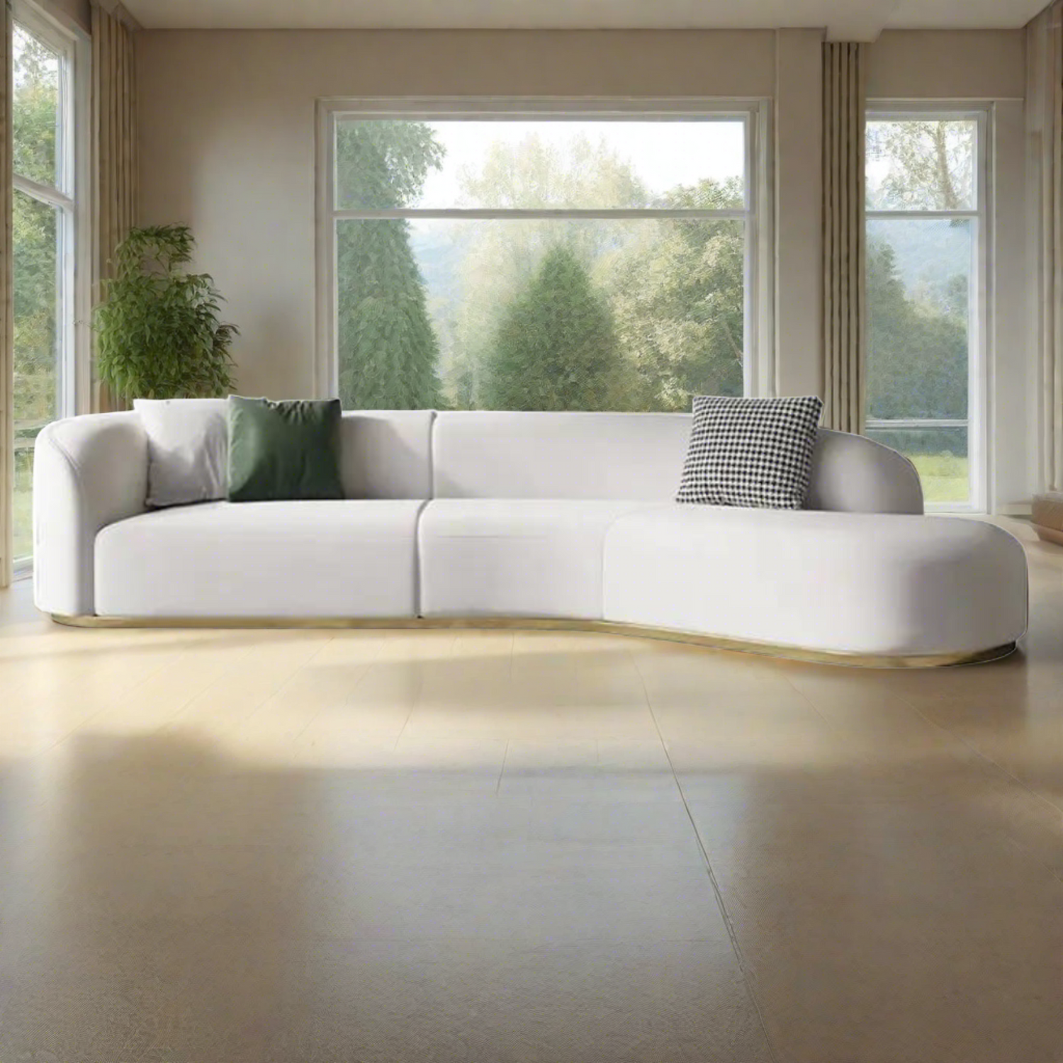 Plugia Boucle &amp; Linen Curved Sofa - Ready to Ship