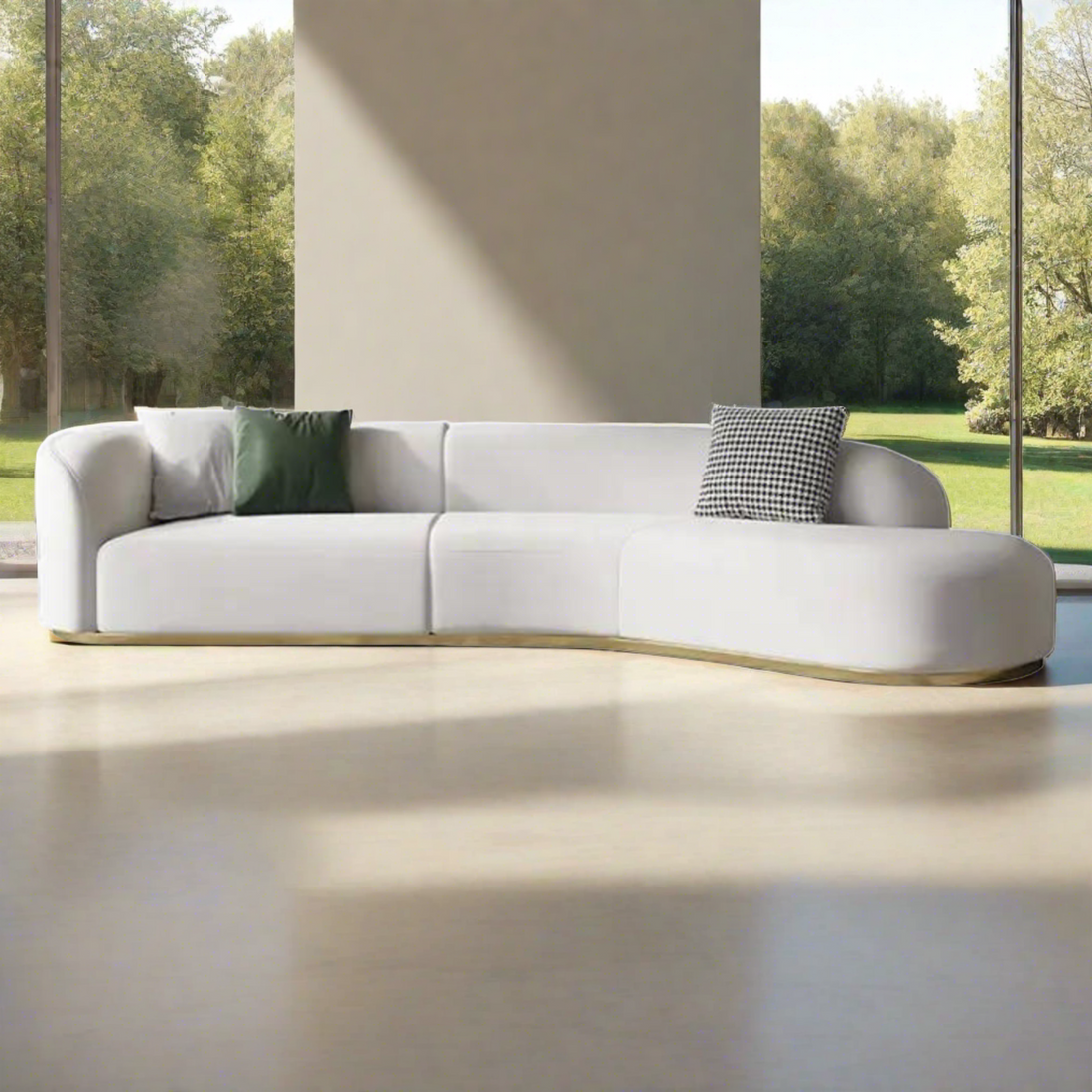 Plugia Boucle &amp; Linen Curved Sofa - Ready to Ship