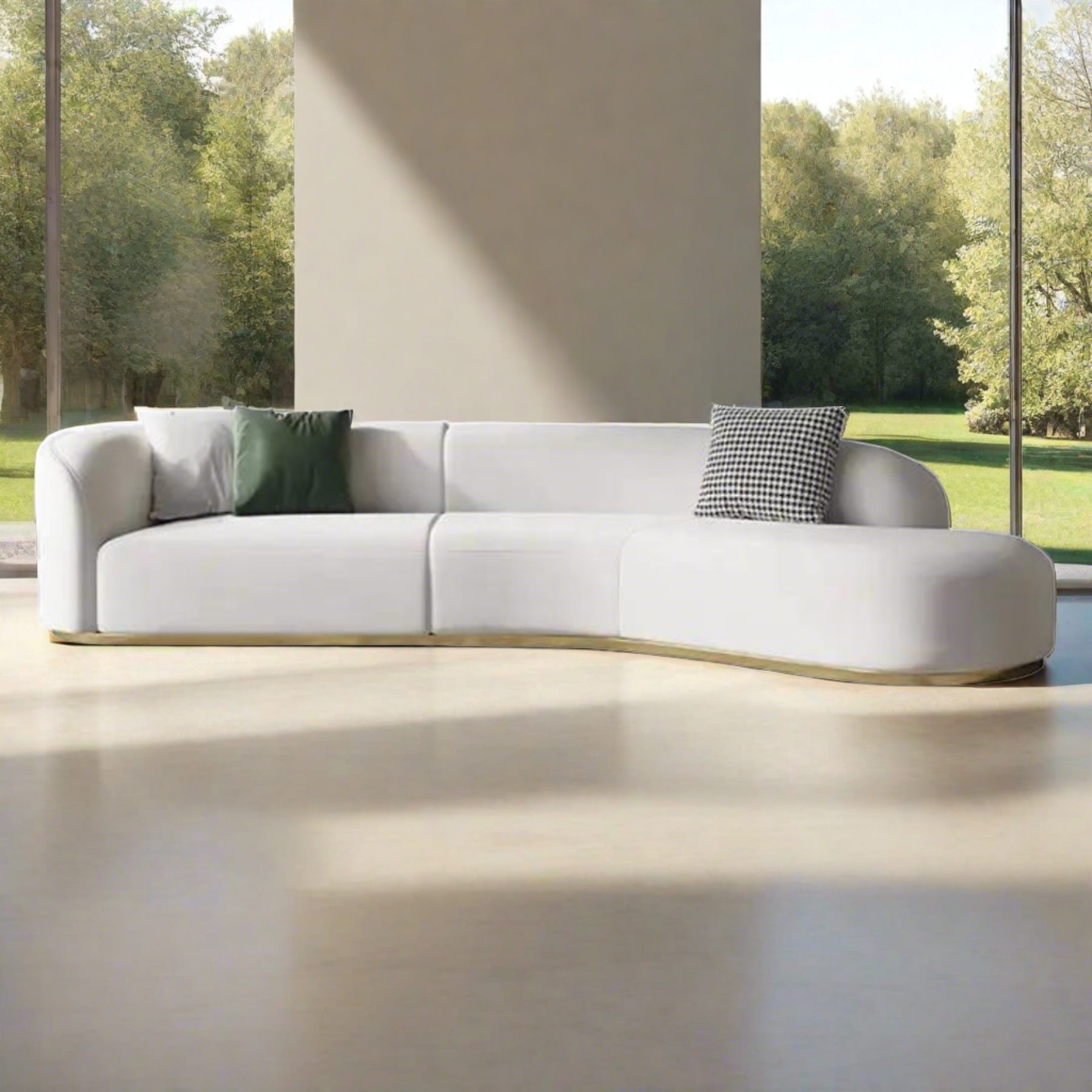 Plugia Boucle &amp; Linen Curved Sofa - Ready to Ship