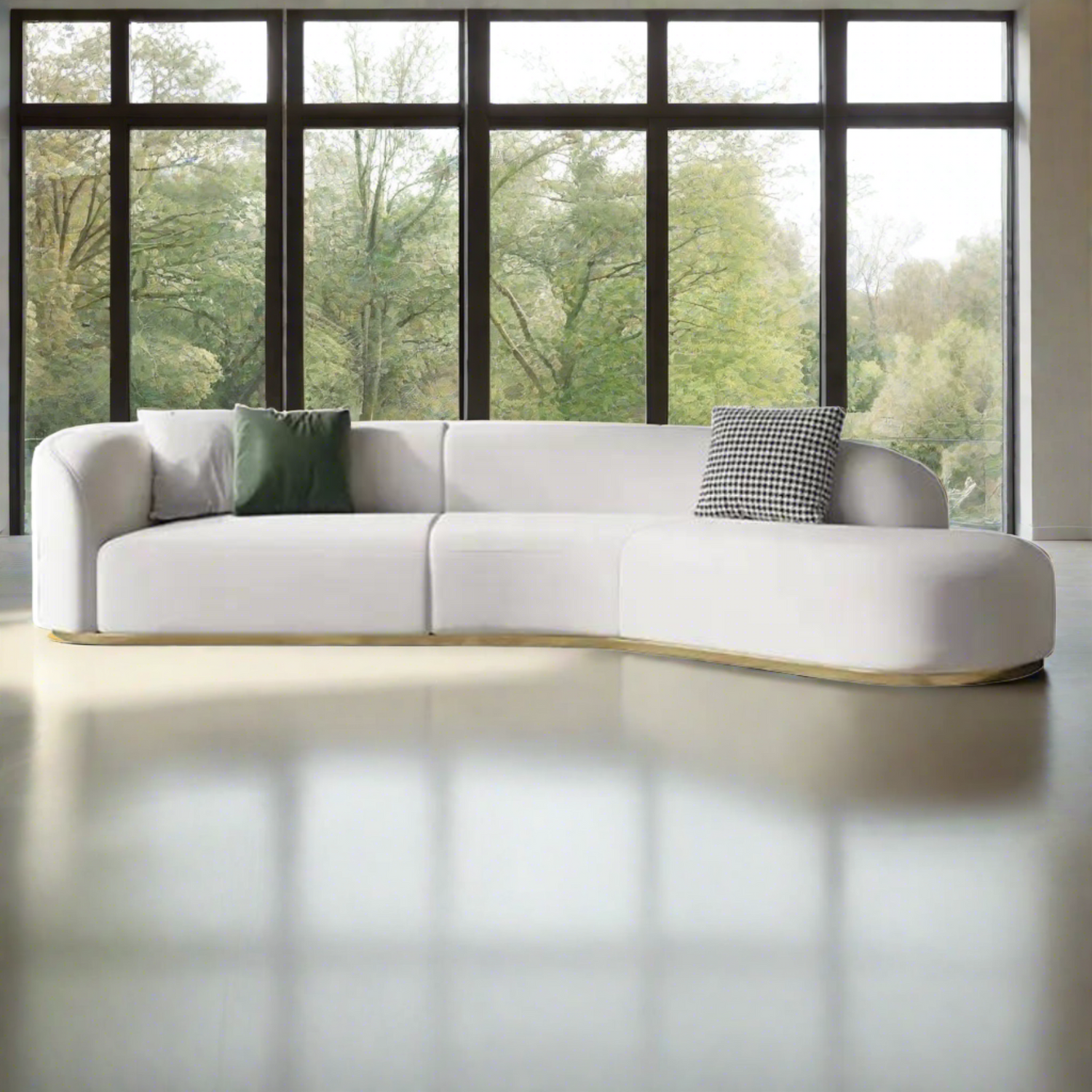 Plugia Boucle &amp; Linen Curved Sofa - Ready to Ship