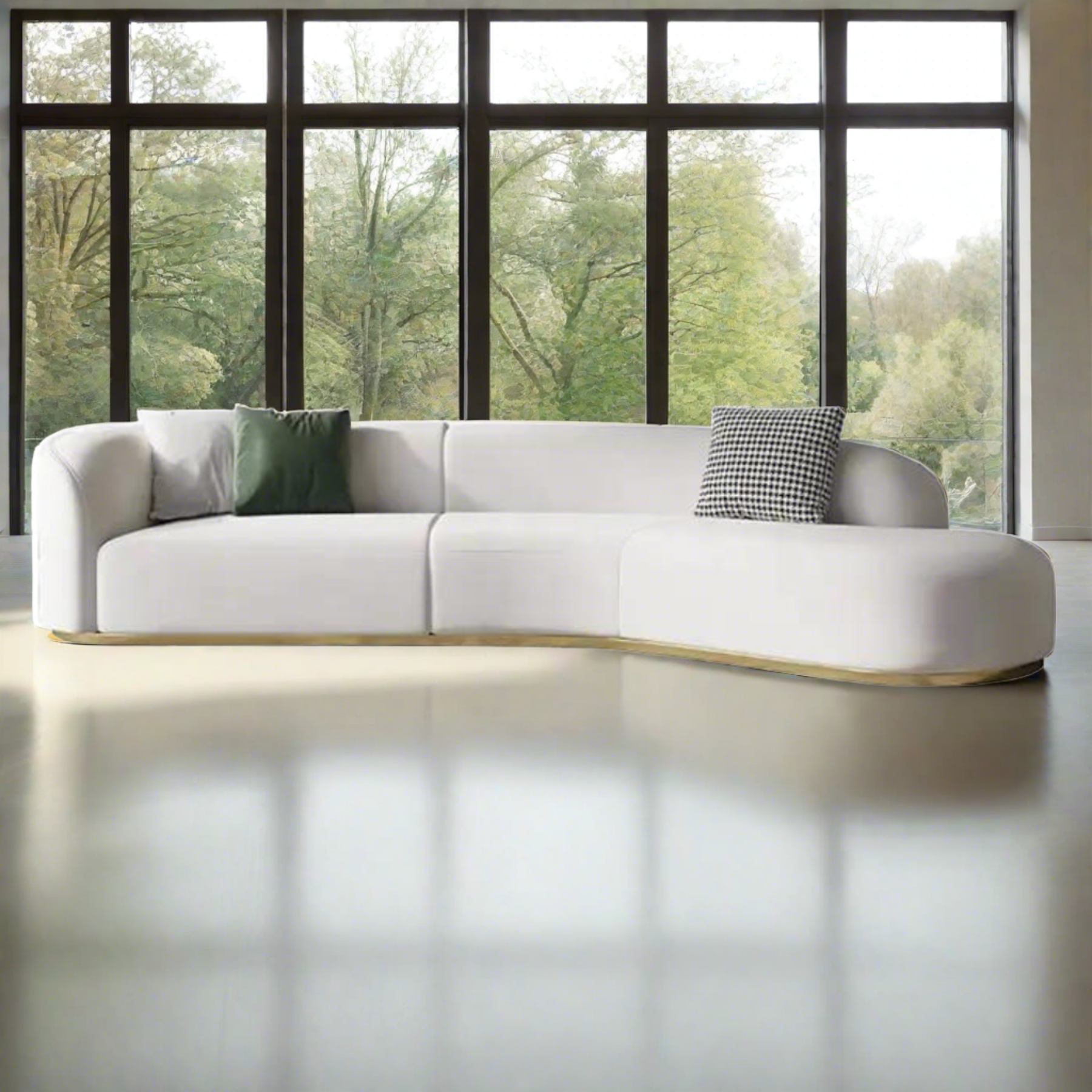 Plugia Boucle &amp; Linen Curved Sofa - Ready to Ship