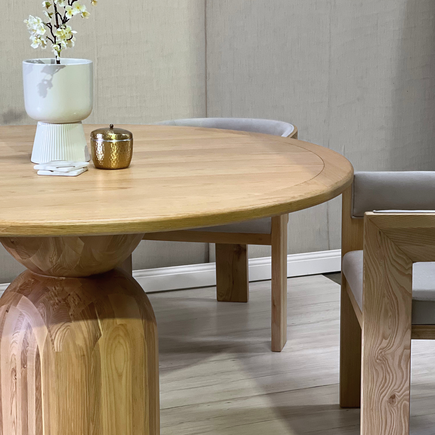 The Baobab Wood Round Dining Table - Biscuit Colour - Ready to Ship