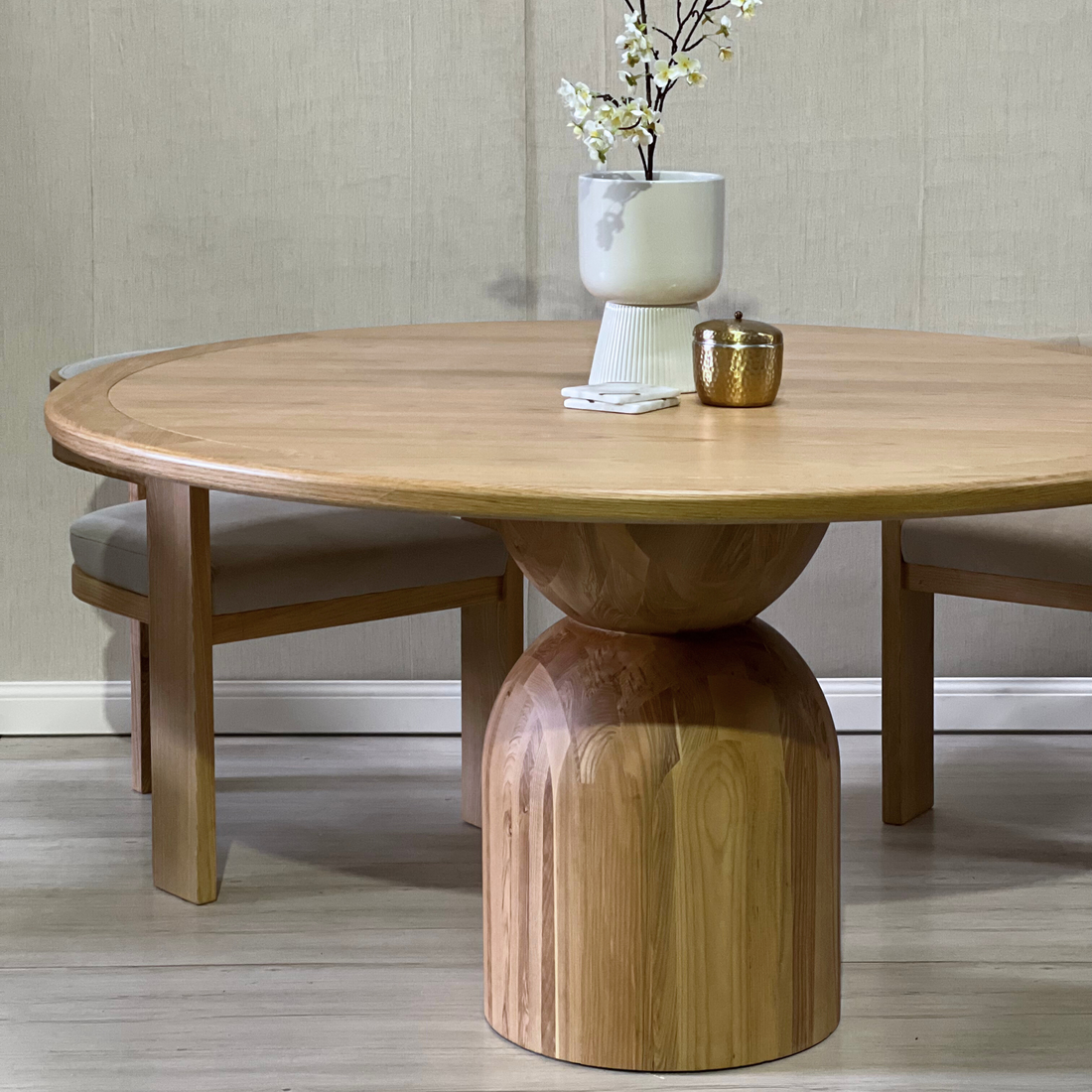 The Baobab Wood Round Dining Table - Biscuit Colour - Ready to Ship