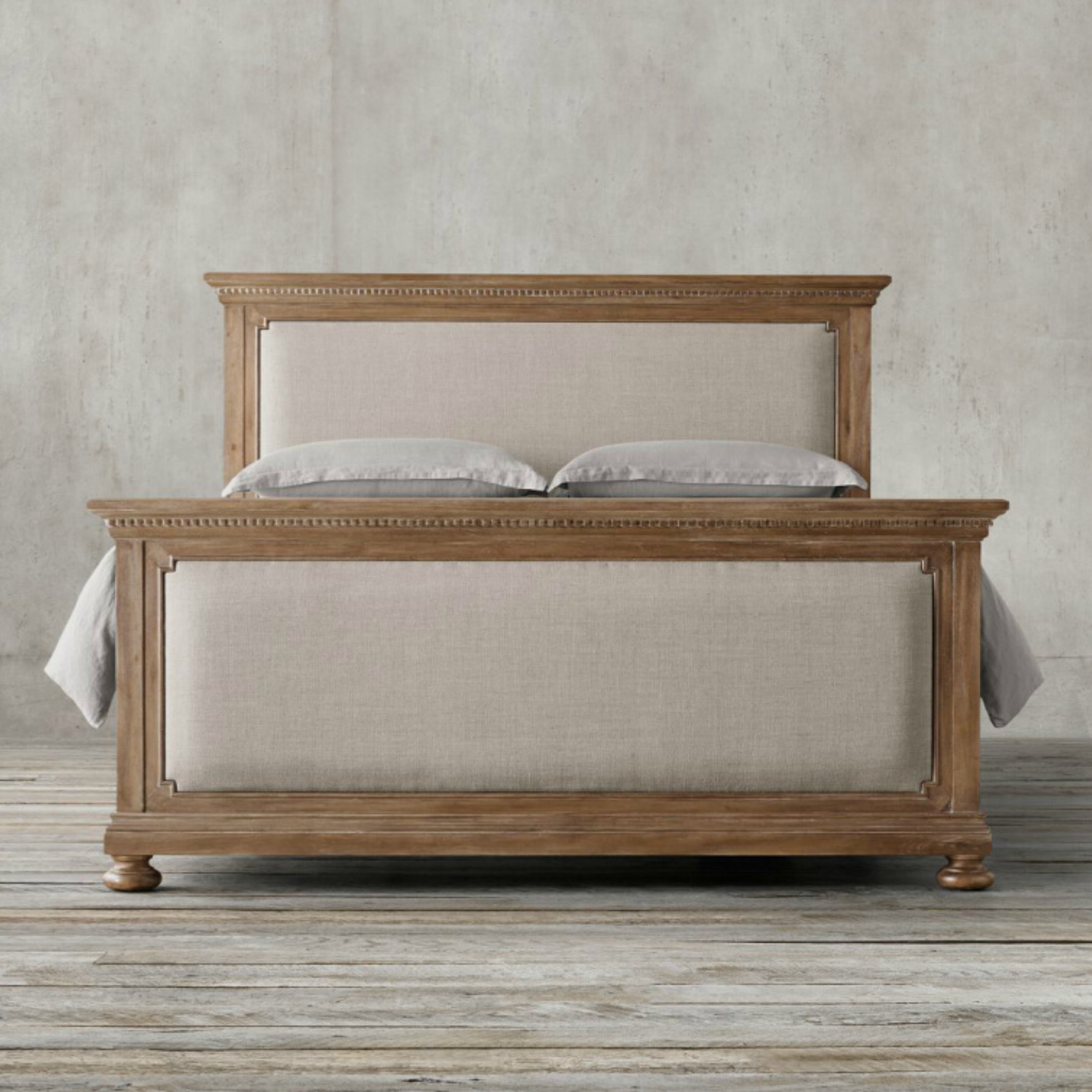 Chateau du Loir Royal Bed (6970515816630)Indulge in royal luxury with our Chateau du Loir Royal Bed. Crafted from wood oak &amp; rebound sponge, wrapped in linen. Available in natural, beige, black, &amp; walnut colors in King, Queen, Double &amp; Single sizes. Transform your bedroom into a sanctuary of opulence and relaxation with this elegant and sturdy bed.